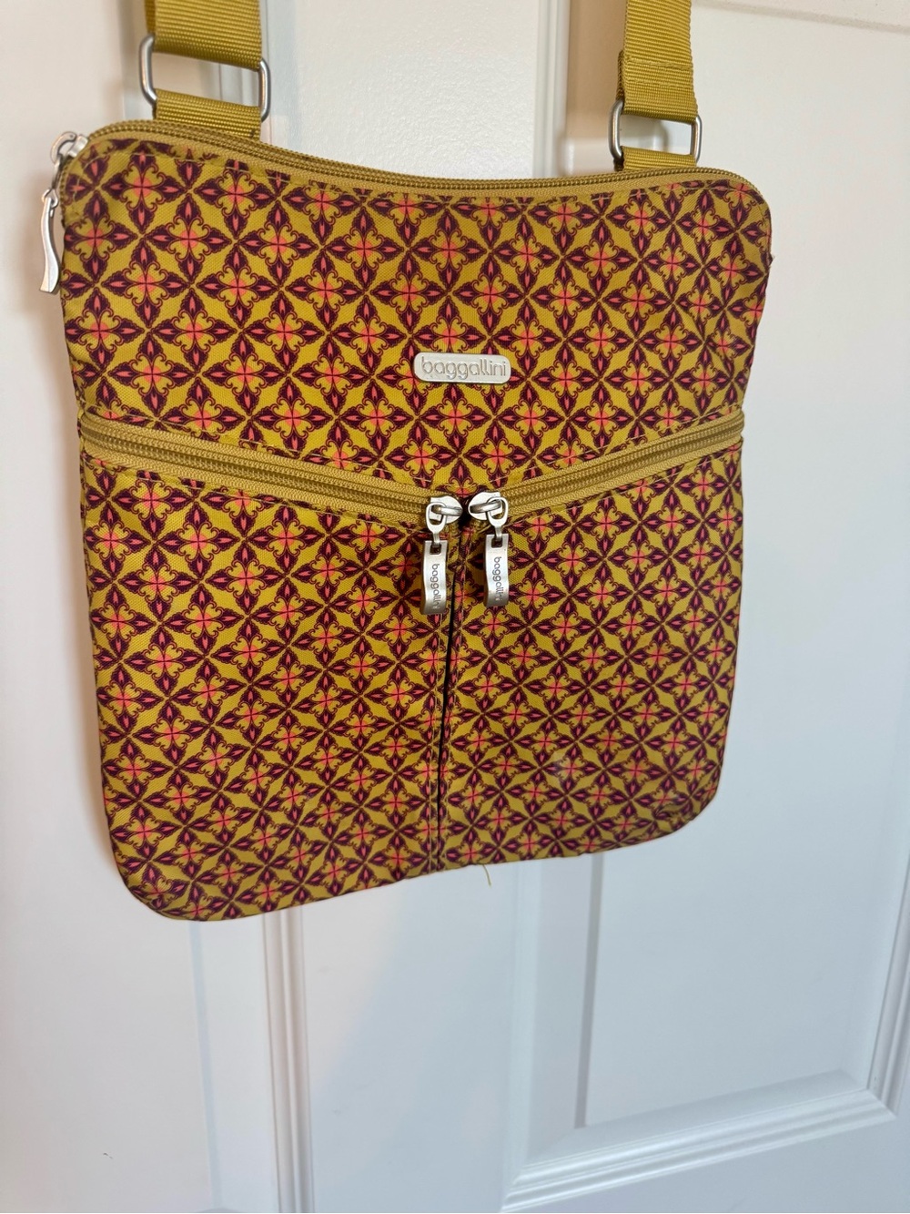 Baggalini Crossbody Bag in Mustard Patterned Fabric - Picture 2 of 7